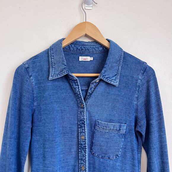 Faherty Sun Washed Knit Women Shirt Small Blue Organic Cotton Button Sustainable - Picture 3 of 10